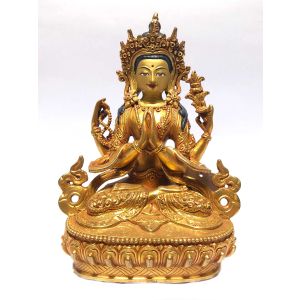  Monastery Quality Statue of Chenrezig , Full Gold Plated , Painted Face 
