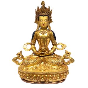  Monastery Quality Buddhist Statue of Aparmita Full Fire Gold plated , Painted Face 