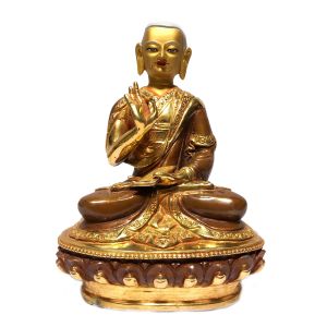  Monastery Quality Buddhist Statue of Disciple Full Fire Gold plated , Painted Face 