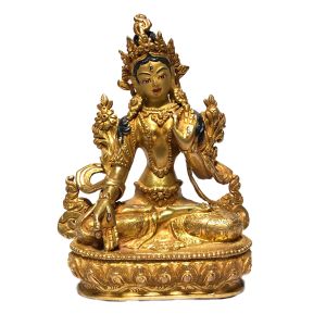  Monastery Quality Buddhist Statue of White Tara Full Fire Gold plated , Painted Face 