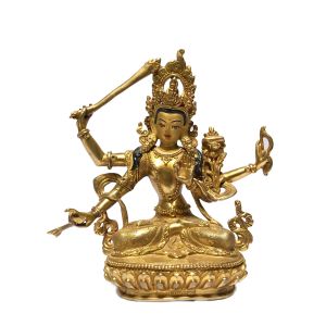  Monastery Quality Buddhist Statue of Maha Manjushree Full Fire Gold plated , Painted Face 