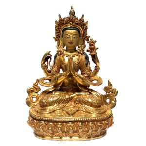  Monastery Quality Buddhist Statue of Chenrezig Full Fire Gold plated , Painted Face 