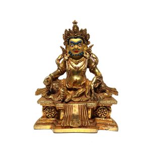 Monastery Quality Buddhist Statue of Yellow Jambala Full Fire Gold plated , Painted Face