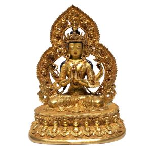  Monastery Quality Buddhist Statue of Chenrezig Full Fire Gold plated , Painted Face 