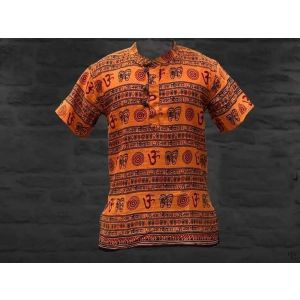Nepali Handmade Cotton Kurta Sage , Orange Dying 