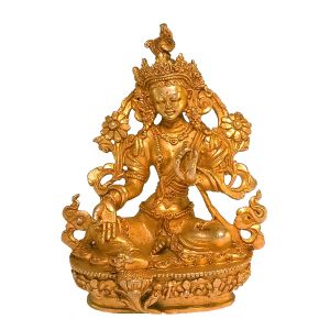Nepali Small Statue Of Green Tara Full Gold Plated 