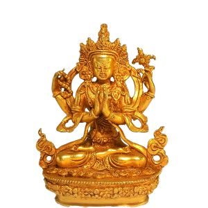 Nepali Small Statue Of Chenrezig , Full Gold Plated 