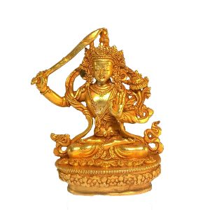 Nepali Small Statue Of Manjushree , Full Gold Plated 