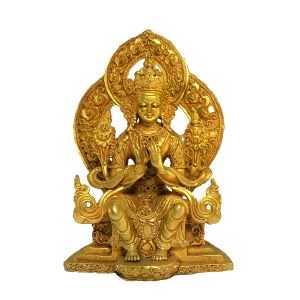 Nepali Small Statue Of Maitreya Buddha , Full Gold Plated 