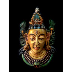 Handmade Wooden Mask Of Mahadev, Painted Golden 
