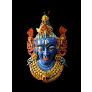 Handmade Wooden Mask Of Mahadev, Painted Blue 