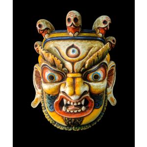 Handmade Wooden Mask Of Mahakal, Painted 