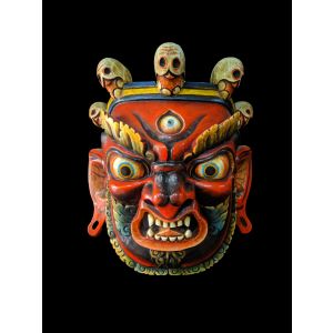 Handmade Wooden Mask Of Mahakal, Painted 