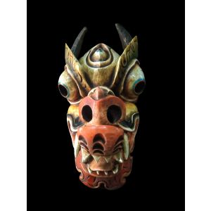 Handmade Wooden Mask Of Dragon, Painted 