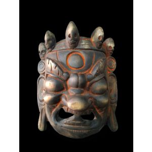 Handmade Wooden Mask Of Mahakal, Painted Black 