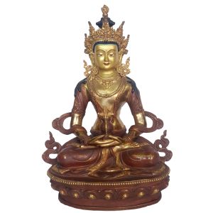 Statue of Aparmita Amitayus, Partly Gold Plated Painted Face