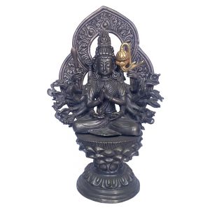 Rare Statue of Cundi - Chandi on lotus stand, Old Iron Finishing 