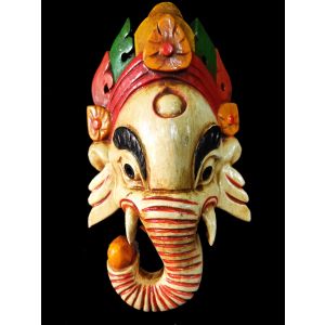Handmade Wooden Mask Of Ganesh, Painted White 