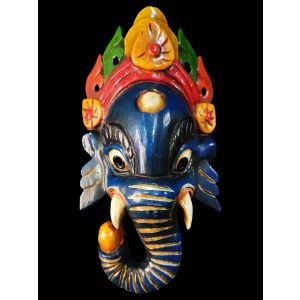 Handmade Wooden Mask Of Ganesh, Painted Dark Blue 