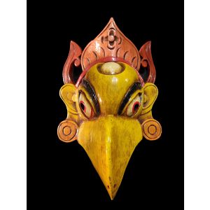 Handmade Wooden Mask Of Garudha, Painted Yellow