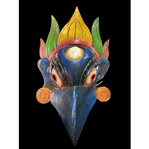 Handmade Wooden Mask Of Garudha, Painted Blue 