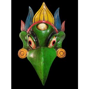 Handmade Wooden MaskOf Garudha, Painted Green 