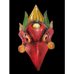 Handmade Wooden Mask Of Garudha, Painted Red 