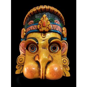 Handmade Wooden Mask Hanuman, Painted Yellow 