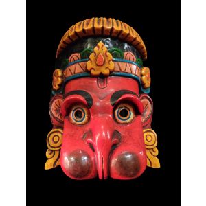 Handmade Wooden Mask Of Hanuman, Painted Red 
