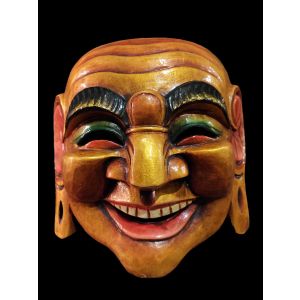 Handmade Wooden Mask Of Laughing Buddha, PaintedOrange 