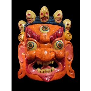 Handmade Wooden Mask Of Ganesh, Painted Orange 