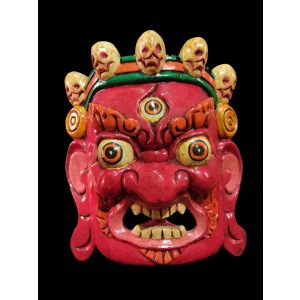 Handmade Wooden Mask Of Ganesh, Painted Red 