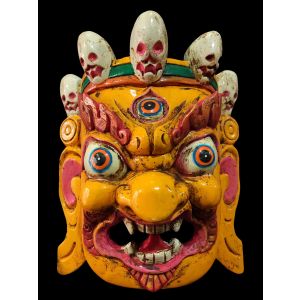 Handmade Wooden Mask Of Ganesh, Painted Yellow 