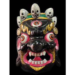 Handmade Wooden Mask Of Ganesh, Painted Black 