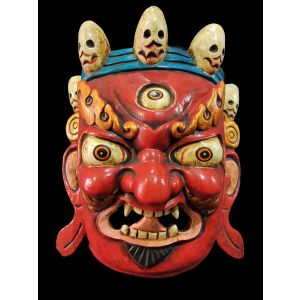 Handmade Wooden Mask Of Ganesh, Painted Red 