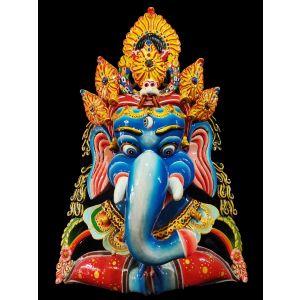 Handmade Wooden Mask Of Namaste Ganesh, PaintedBlue 
