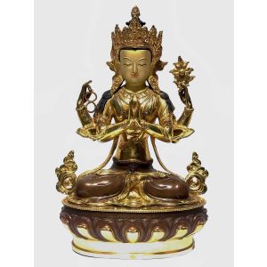  Monastery Quality Statue Of,Chenrezig / Kharcheri / Avalokitesvara Fire Full Gold Plated , with Painted Face