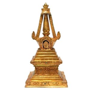  Monastery Quality Statue Of Stupa- Chaitya- Chiba, Fire Full Gold Plated 
