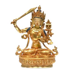  Monastery Quality Statue Of Manjushree, Fire Full Gold Plated , with Painted Face