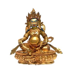  Monastery Quality Statue Of Yellow Jambala, Fire Full Gold Plated , with Painted Face