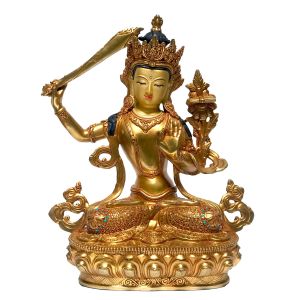  Monastery Quality Statue Of Manjushree, Fire Full Gold Plated , with Painted Face