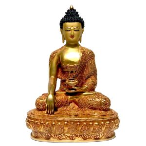 Monastery Quality Statue Of Shakyamuni Buddha, Fire Full Gold Plated , with Painted Face