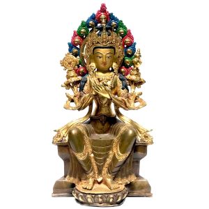 Monastery Quality Statue Of Maiterya Buddha, Partly Gold Plated , with Painted Face