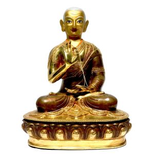 Monastery Quality Statue Of Lama, Partly Gold Plated , with Painted Face