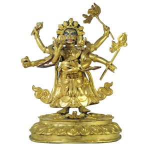  Old Stock , Last Piece, Statue 6 Arms Mahakala HQ Fire Gold plated , Painted Face 