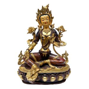 Nepali Statue Of Green Tara, Partly Gold Plated 
