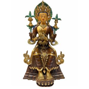 Nepali Statue Of Maitreya Buddha, Partly Gold Plated , Painted face