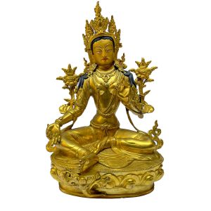 Nepali Statue Of Green Tara, Full Gold Plated , painted Face