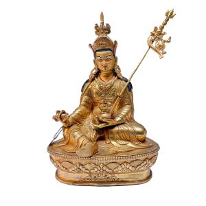 Nepali Statue Of Padmasambhava, Copper Gold Plated 