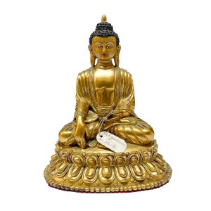 Nepali Statue Of Shakyamuni Buddha, Copper Gold Plated 